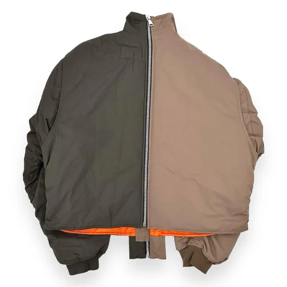 Division Upcycled Oversized Split Bomber Jacket - Sand & Gray sz XL